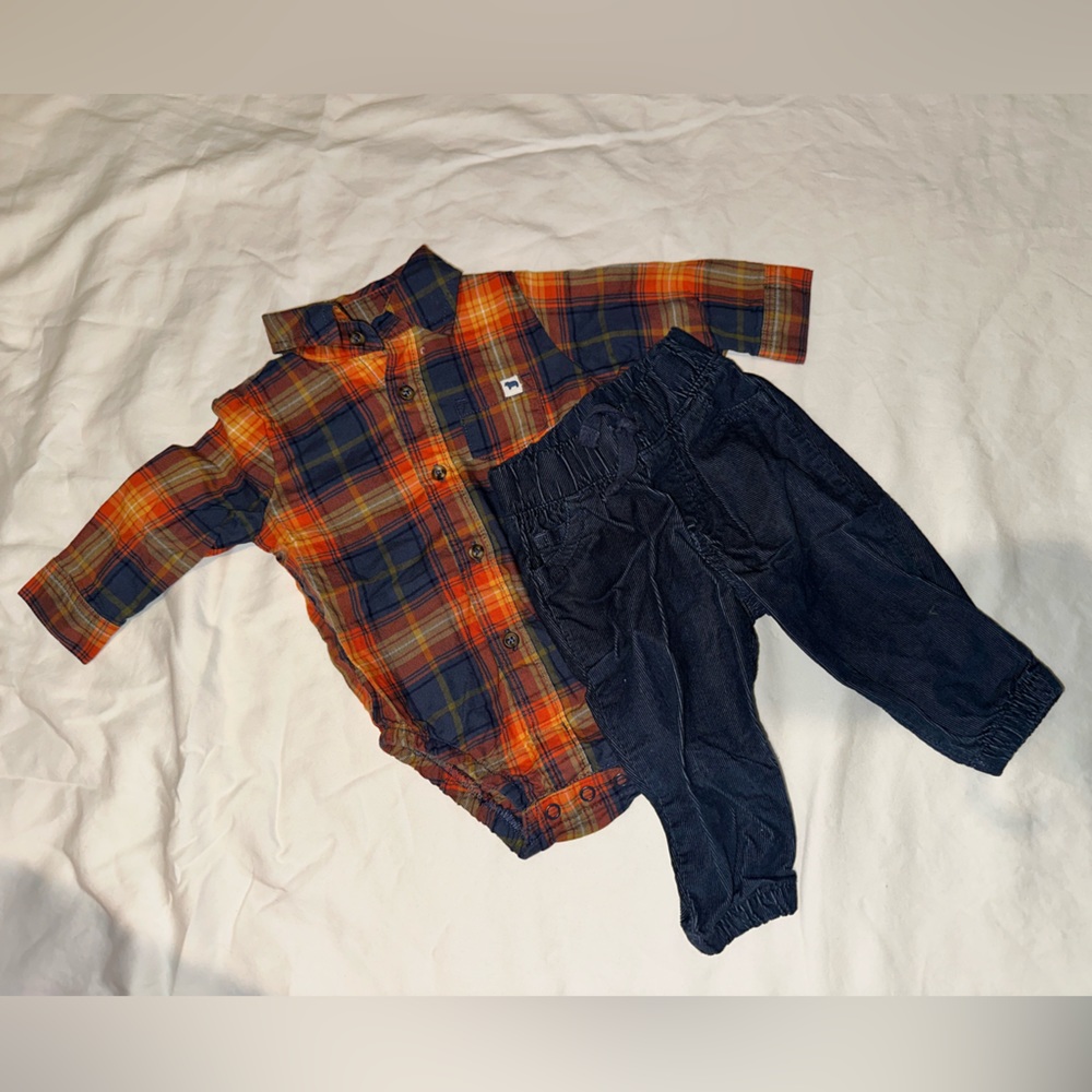 Carter 6 month button up onsie, plaid outfit